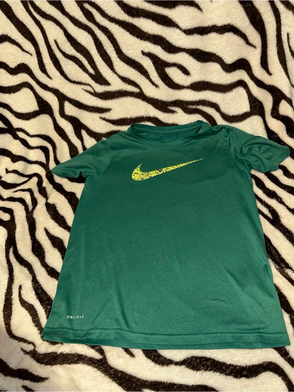 Kids Nike Green Short-Sleeve Dri-FIT Tee with Yellow Swoosh